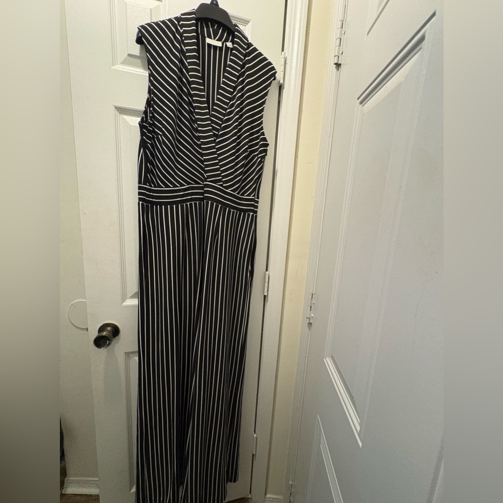 New York & Company Black and White Striped Jumpsuit